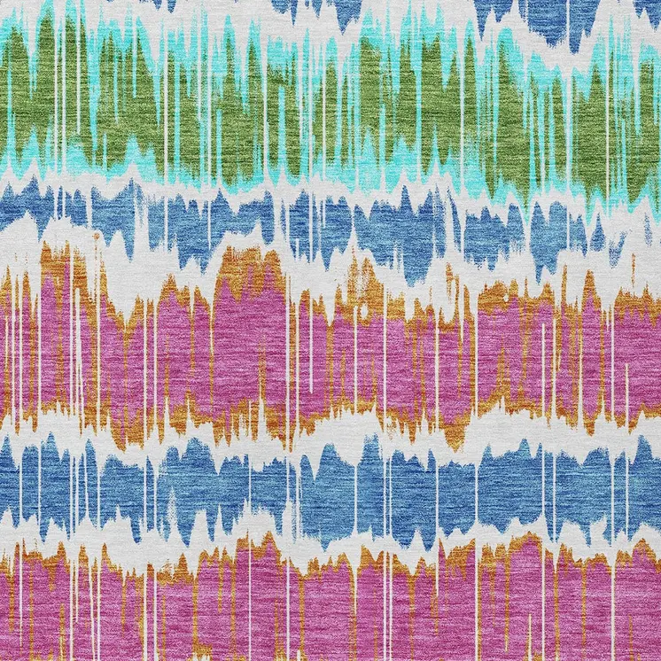 10' X 14' White Blue And Pink Striped Washable Indoor Outdoor Area Rug