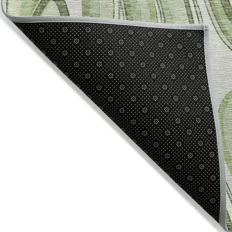 3' X 5' Artichoke Green And Ivory Abstract Washable Indoor Outdoor Area Rug