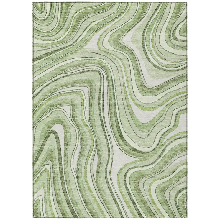 5' X 8' Artichoke Green And Ivory Abstract Washable Indoor Outdoor Area Rug