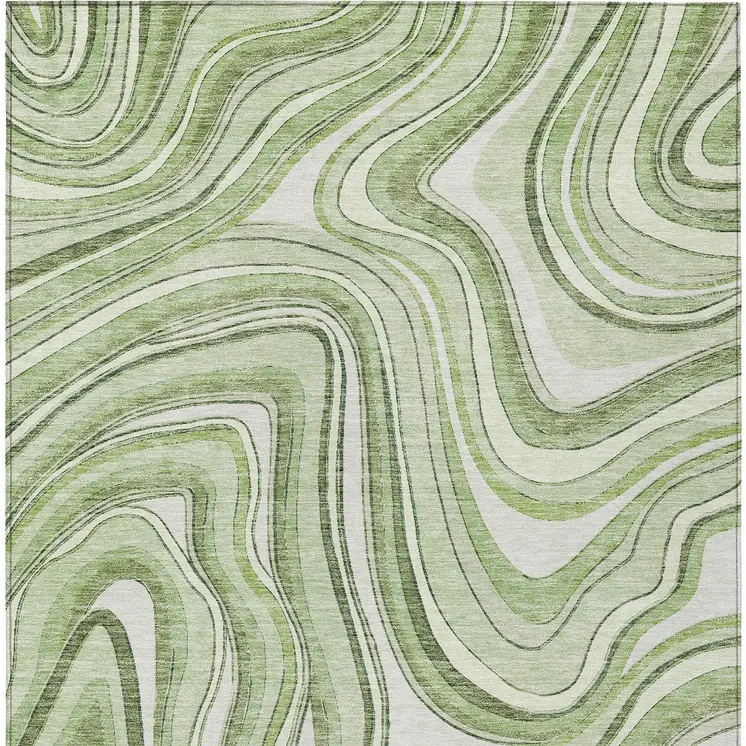 10' X 14' Artichoke Green And Ivory Abstract Washable Indoor Outdoor Area Rug