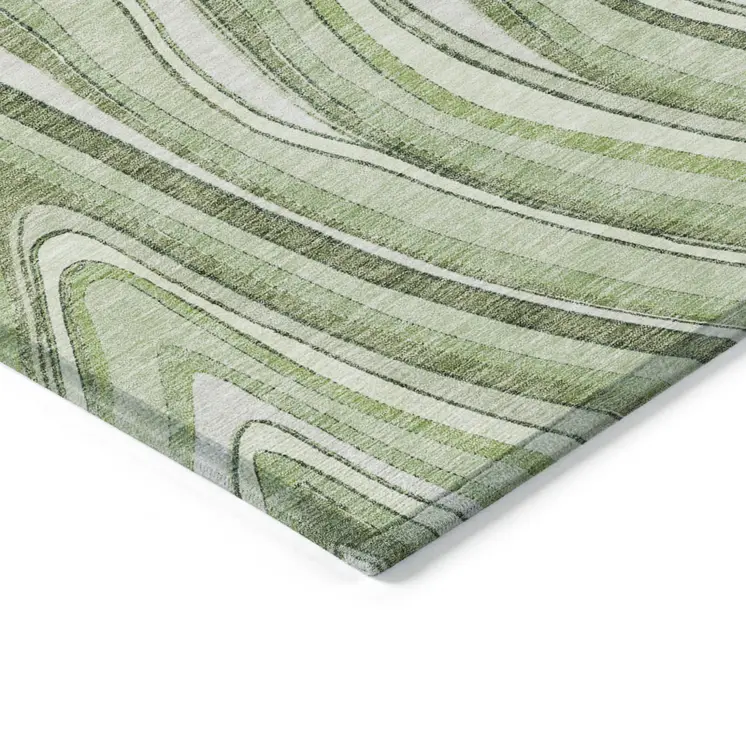 10' X 14' Artichoke Green And Ivory Abstract Washable Indoor Outdoor Area Rug