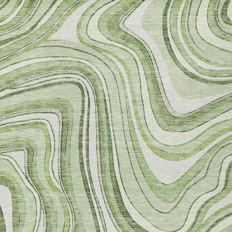 10' X 14' Artichoke Green And Ivory Abstract Washable Indoor Outdoor Area Rug