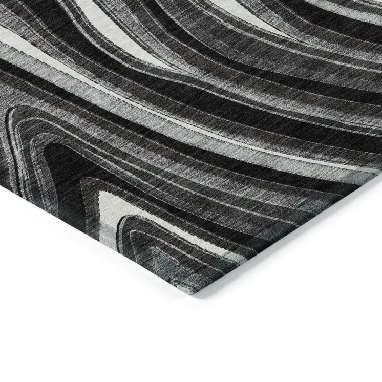 5' X 8' Black Gray And White Abstract Washable Indoor Outdoor Area Rug