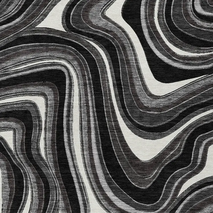8' X 10' Black Gray And White Abstract Washable Indoor Outdoor Area Rug