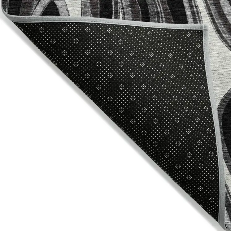9' X 12' Black Gray And White Abstract Washable Indoor Outdoor Area Rug