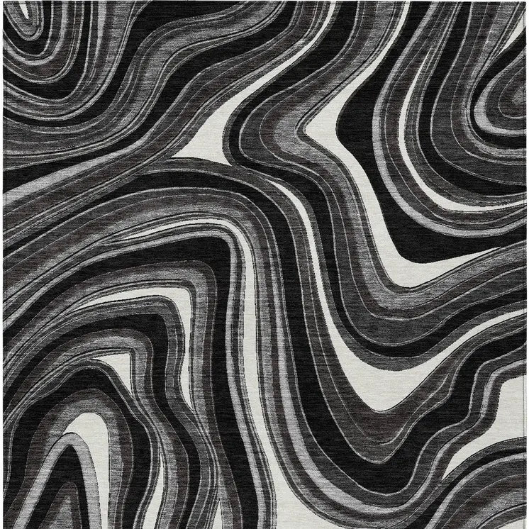 9' X 12' Black Gray And White Abstract Washable Indoor Outdoor Area Rug