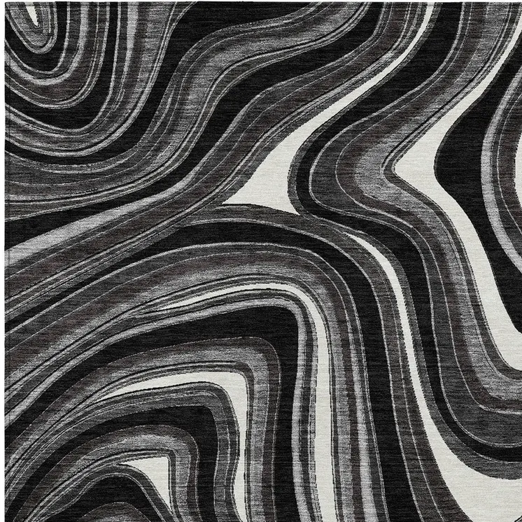 10' X 14' Black Gray And White Abstract Washable Indoor Outdoor Area Rug