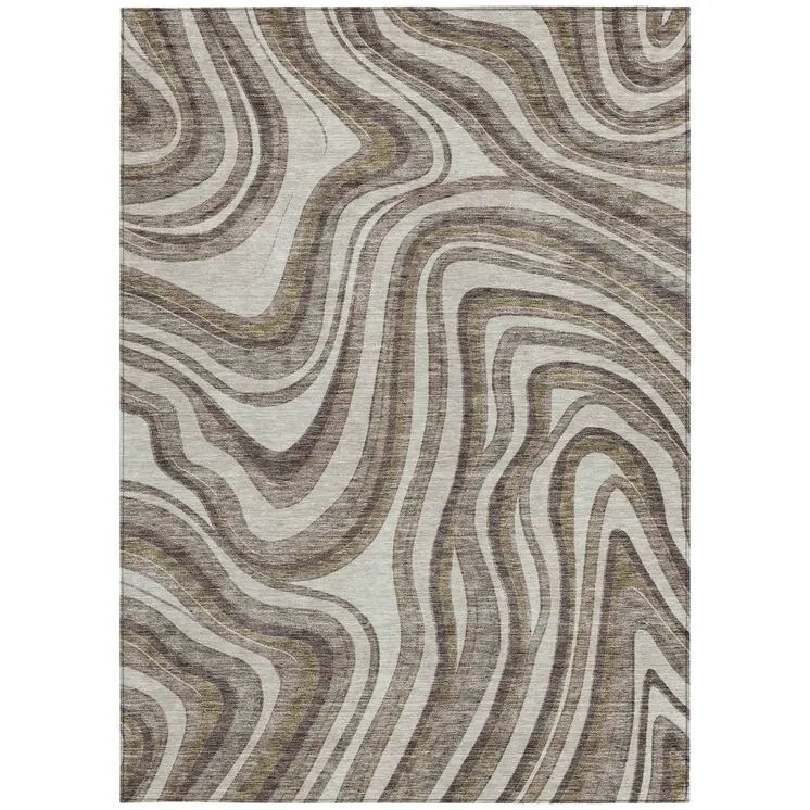 5' X 8' Brown Ivory And Taupe Abstract Washable Indoor Outdoor Area Rug