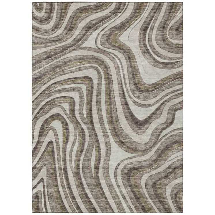 5' X 8' Brown Ivory And Taupe Abstract Washable Indoor Outdoor Area Rug