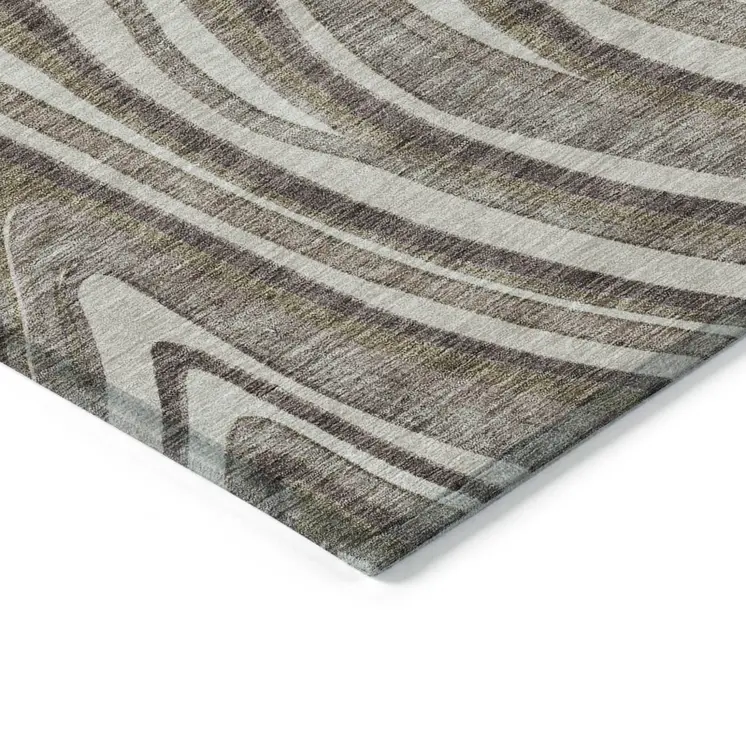 5' X 8' Brown Ivory And Taupe Abstract Washable Indoor Outdoor Area Rug