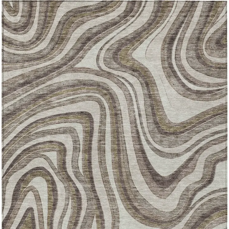5' X 8' Brown Ivory And Taupe Abstract Washable Indoor Outdoor Area Rug