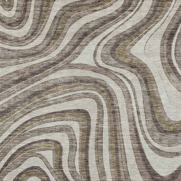 8' X 10' Brown Ivory And Taupe Abstract Washable Indoor Outdoor Area Rug