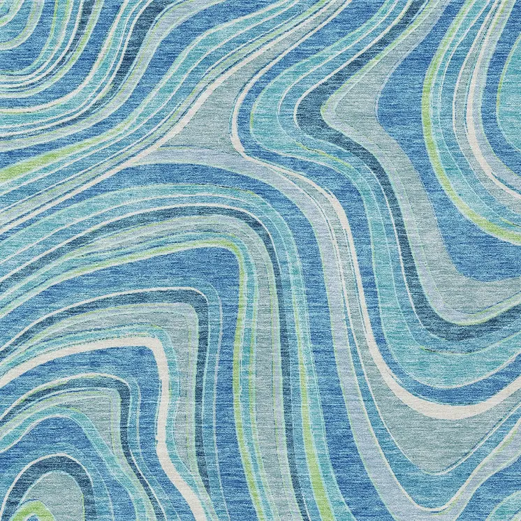 3' X 5' Navy Blue And Denim Blue Abstract Washable Indoor Outdoor Area Rug