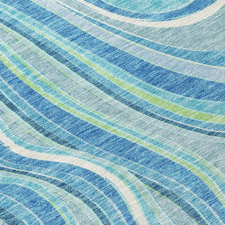 3' X 5' Navy Blue And Denim Blue Abstract Washable Indoor Outdoor Area Rug
