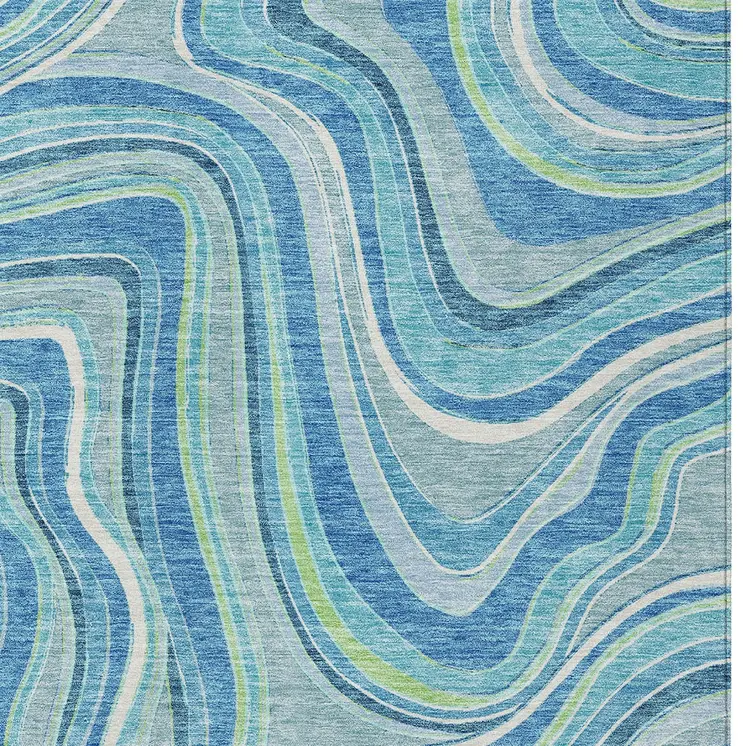5' X 8' Navy Blue And Denim Blue Abstract Washable Indoor Outdoor Area Rug