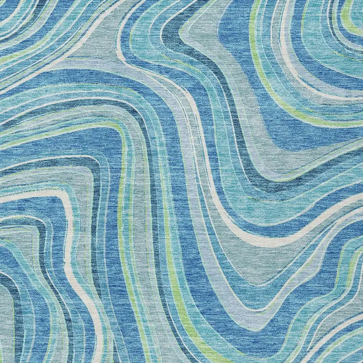 8' X 10' Navy Blue And Denim Blue Abstract Washable Indoor Outdoor Area Rug