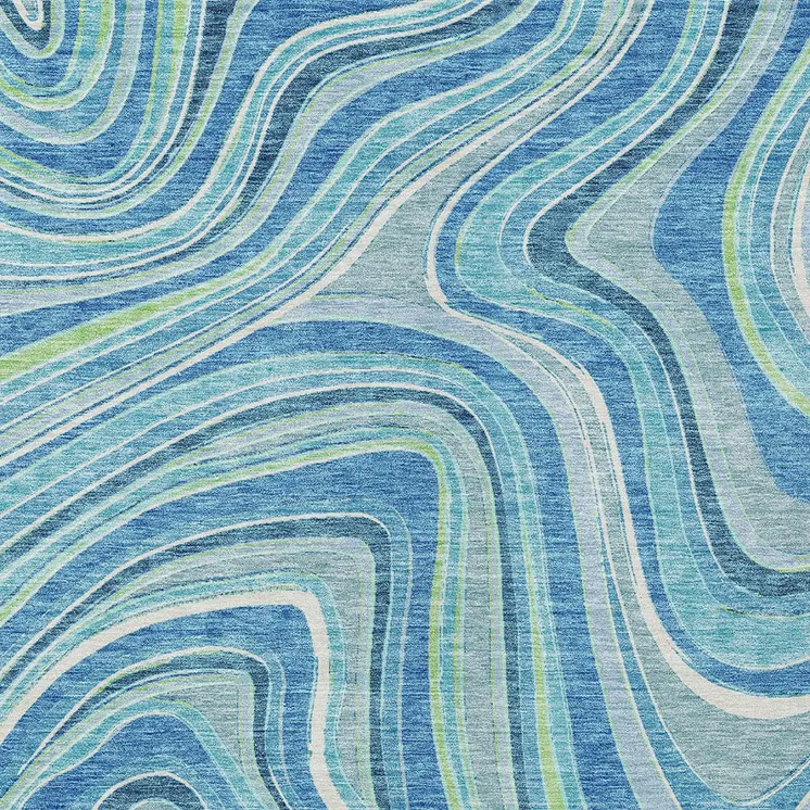 9' X 12' Navy Blue And Denim Blue Abstract Washable Indoor Outdoor Area Rug