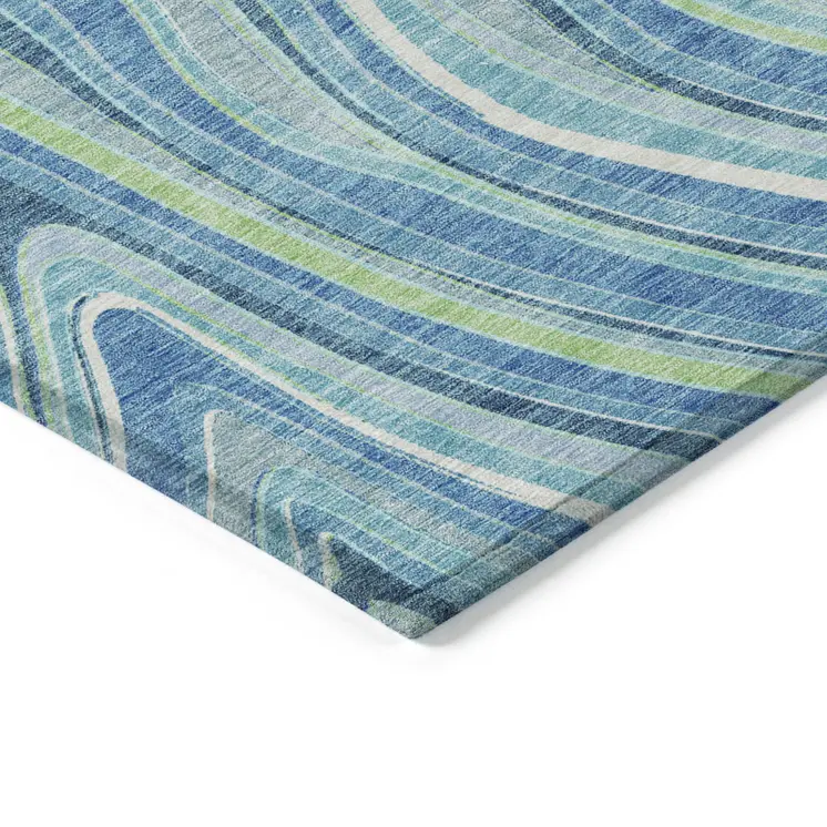 9' X 12' Navy Blue And Denim Blue Abstract Washable Indoor Outdoor Area Rug
