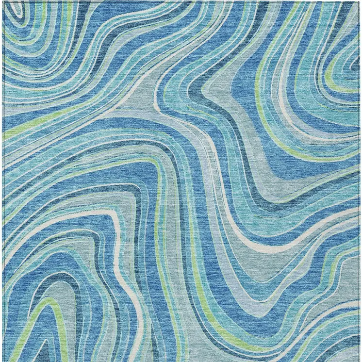 9' X 12' Navy Blue And Denim Blue Abstract Washable Indoor Outdoor Area Rug