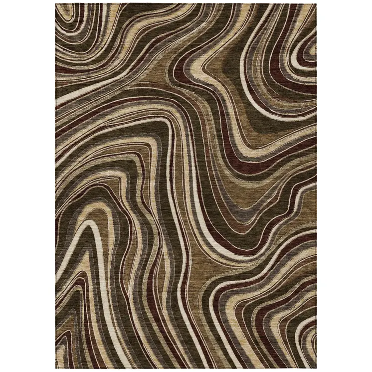 5' X 8' Brown And Ivory Abstract Washable Indoor Outdoor Area Rug