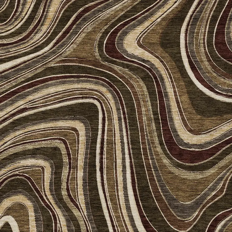 5' X 8' Brown And Ivory Abstract Washable Indoor Outdoor Area Rug