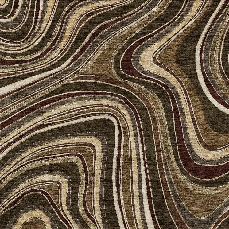 8' X 10' Brown And Ivory Abstract Washable Indoor Outdoor Area Rug