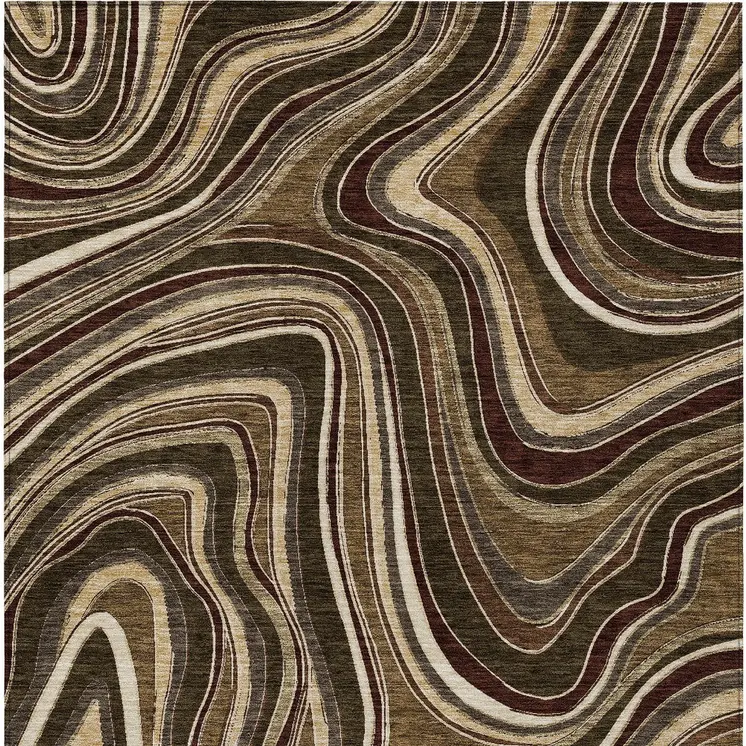 10' X 14' Brown And Ivory Abstract Washable Indoor Outdoor Area Rug