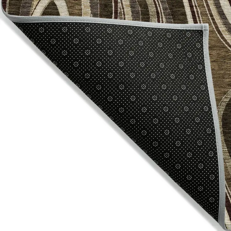 10' X 14' Brown And Ivory Abstract Washable Indoor Outdoor Area Rug