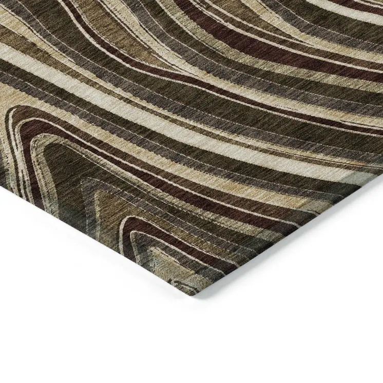 10' X 14' Brown And Ivory Abstract Washable Indoor Outdoor Area Rug