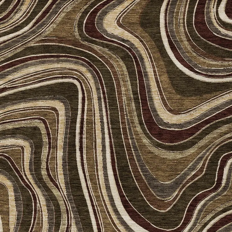 10' X 14' Brown And Ivory Abstract Washable Indoor Outdoor Area Rug