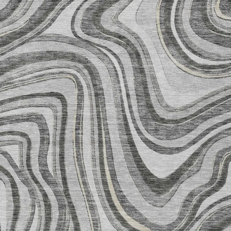3' X 5' Gray Charcoal And Ivory Abstract Washable Indoor Outdoor Area Rug