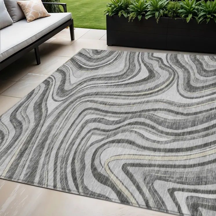 5' X 8' Gray Charcoal And Ivory Abstract Washable Indoor Outdoor Area Rug