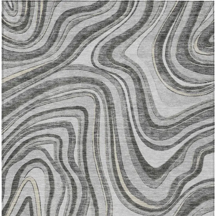 9' X 12' Gray Charcoal And Ivory Abstract Washable Indoor Outdoor Area Rug