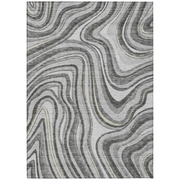9' X 12' Gray Charcoal And Ivory Abstract Washable Indoor Outdoor Area Rug
