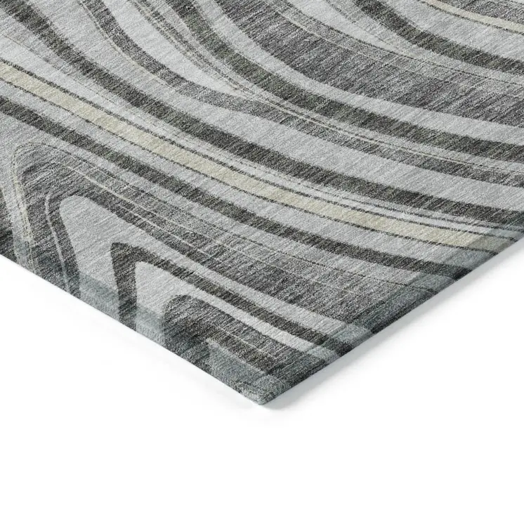 9' X 12' Gray Charcoal And Ivory Abstract Washable Indoor Outdoor Area Rug