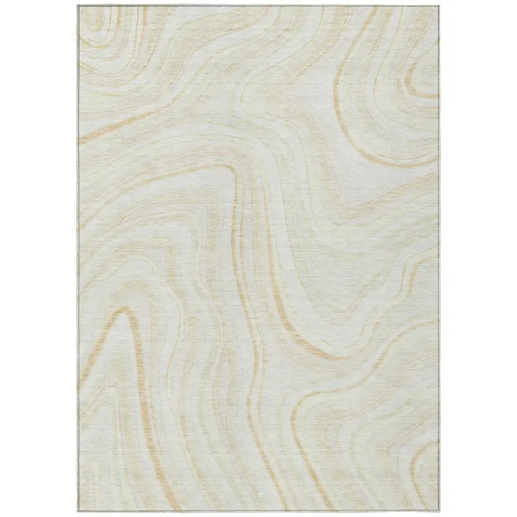 5' X 8' Ivory Beige And Tan Abstract Washable Indoor Outdoor Area Rug