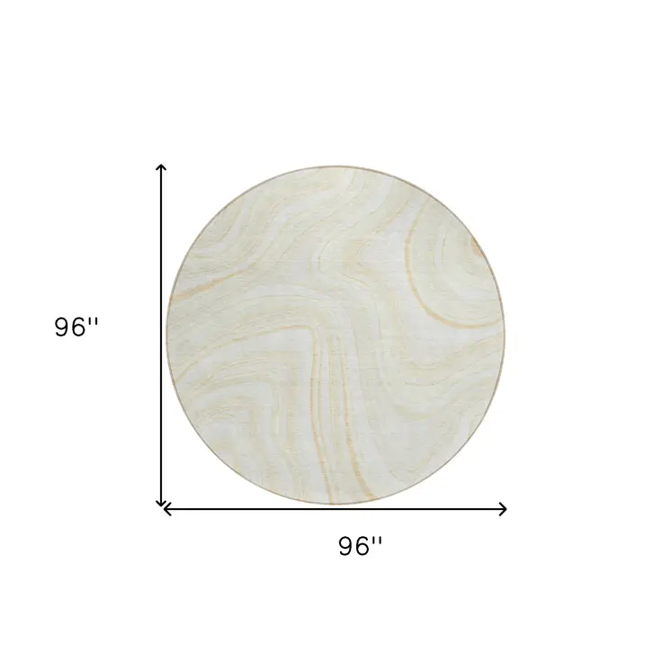 8' Ivory Beige And Tan Round Abstract Washable Indoor Outdoor Area Rug