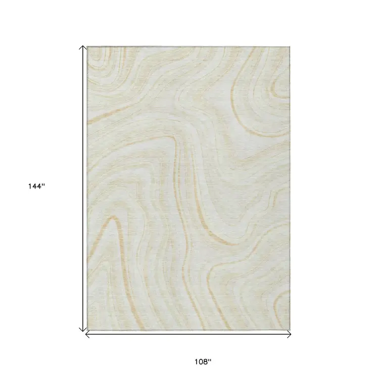 9' X 12' Ivory Beige And Tan Abstract Washable Indoor Outdoor Area Rug