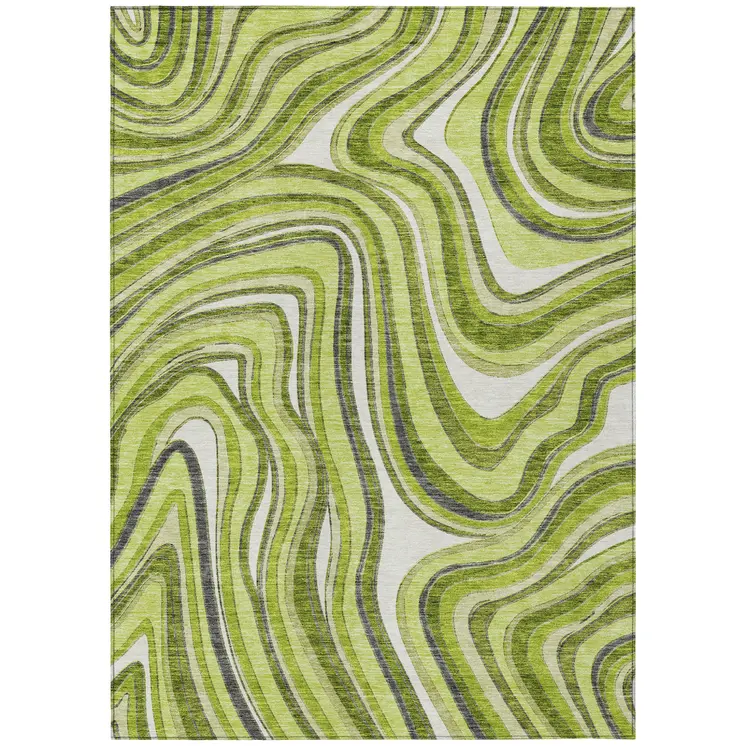 3' X 5' Lime Green And Charcoal Abstract Washable Indoor Outdoor Area Rug