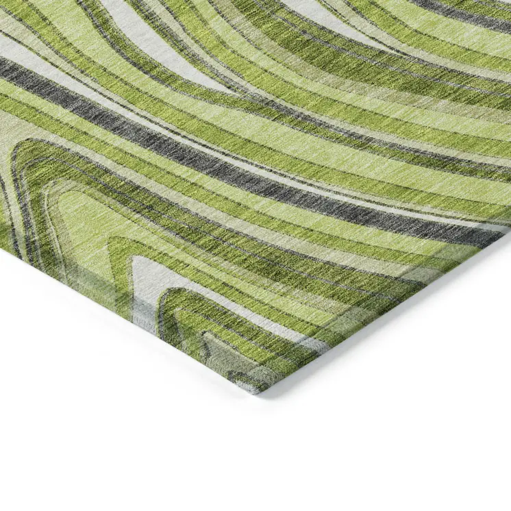 3' X 5' Lime Green And Charcoal Abstract Washable Indoor Outdoor Area Rug