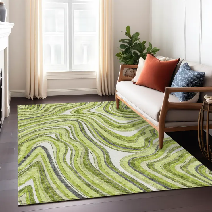 3' X 5' Lime Green And Charcoal Abstract Washable Indoor Outdoor Area Rug