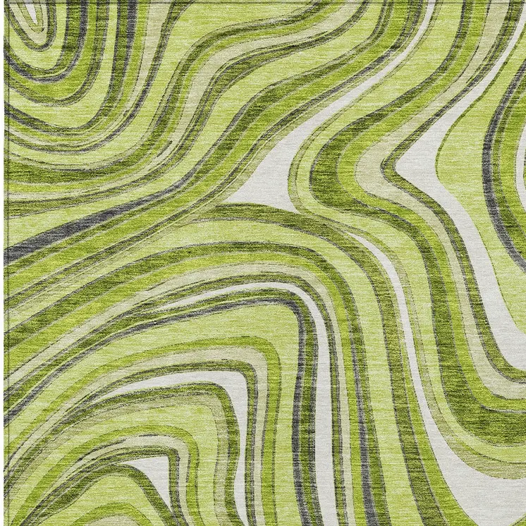 5' X 8' Lime Green And Charcoal Abstract Washable Indoor Outdoor Area Rug