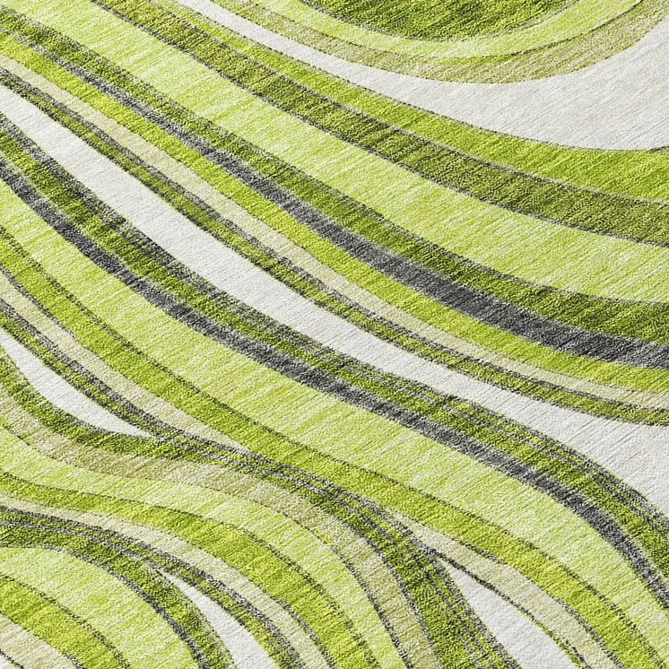 8' Lime Green And Charcoal Round Abstract Washable Indoor Outdoor Area Rug