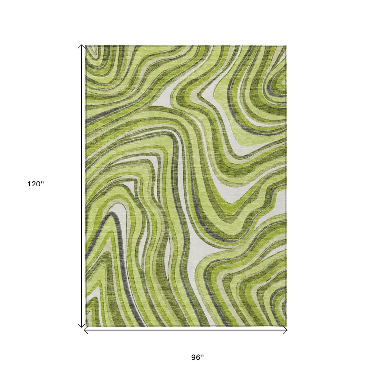 8' X 10' Lime Green And Charcoal Abstract Washable Indoor Outdoor Area Rug