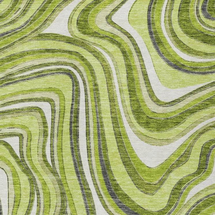 8' X 10' Lime Green And Charcoal Abstract Washable Indoor Outdoor Area Rug