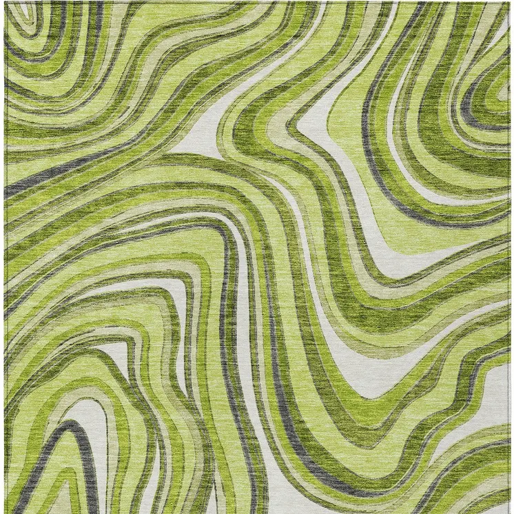 9' X 12' Lime Green And Charcoal Abstract Washable Indoor Outdoor Area Rug