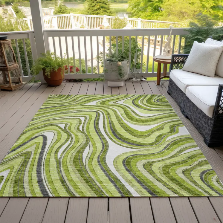 9' X 12' Lime Green And Charcoal Abstract Washable Indoor Outdoor Area Rug