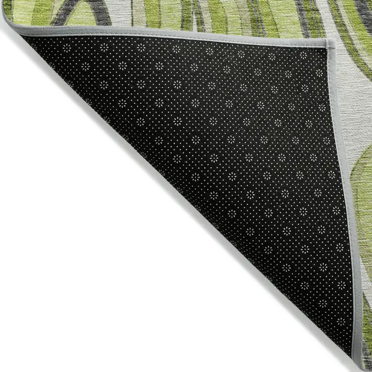 10' X 14' Lime Green And Charcoal Abstract Washable Indoor Outdoor Area Rug