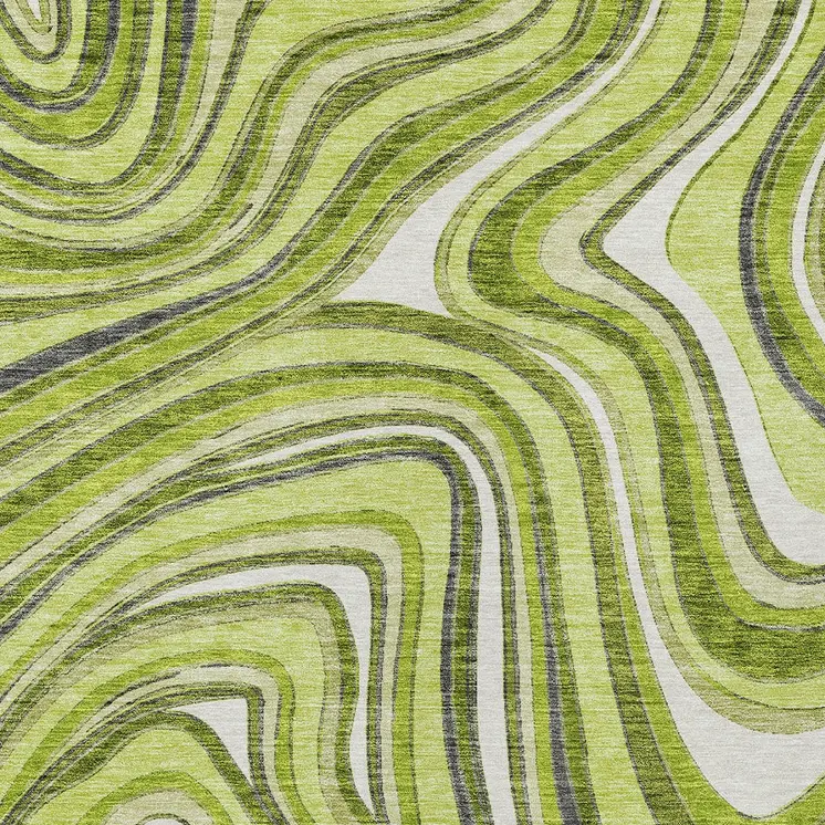 10' X 14' Lime Green And Charcoal Abstract Washable Indoor Outdoor Area Rug