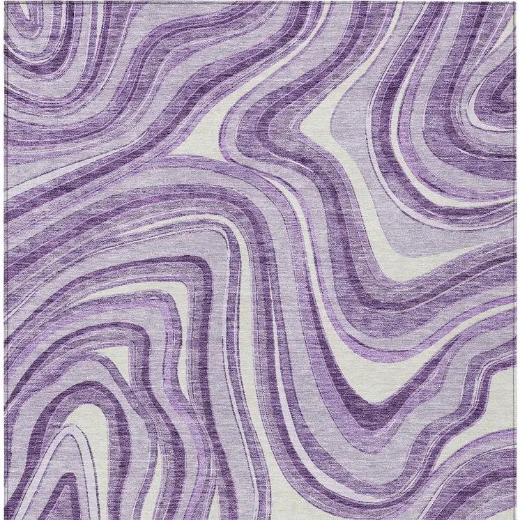 3' X 5' Lavender Purple And Ivory Abstract Washable Indoor Outdoor Area Rug